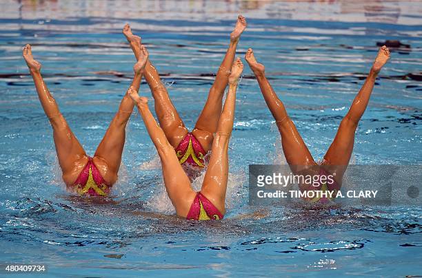 Team Brazil competes during the Synchronized Swimming Team Finals at the Toronto 2015 Pan American Games in Toronto, Canada July 11, 2015. Canada won...