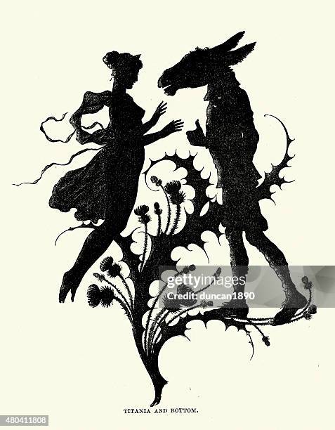 midsummer nacht's dream-silhouette titania und unten - william shakespeare stock-grafiken, -clipart, -cartoons und -symbole
