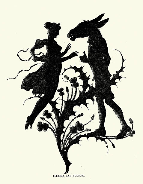 midsummer night's dream - silhouette of titania and bottom - shakespeare stock illustrations
