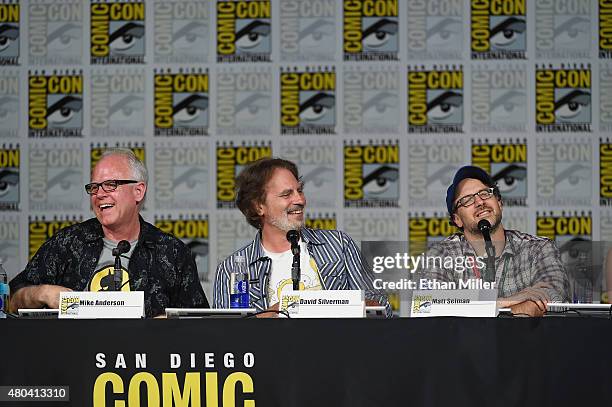 Director Mike B. Anderson producer/director David Silverman and producer/writer Matt Selman attend "The Simpsons" panel during Comic-Con...