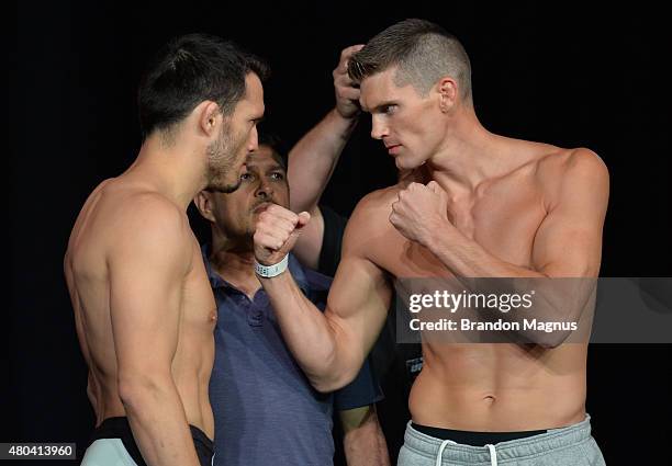 Jake Ellenberger and Stephen Thompson during the TUF 21 Finale Weigh-in at the UFC Fan Expo in the Sands Expo and Convention Center on July 11, 2015...