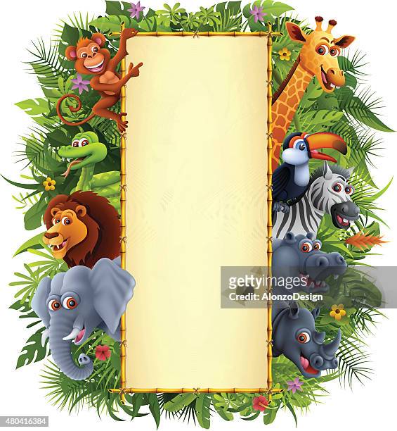 jungle animals and bamboo sign - animal wildlife stock illustrations