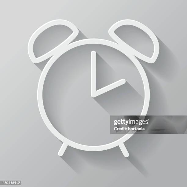 alarm clock paper thin line interface icon with long shadow - alarm clock ringing stock illustrations