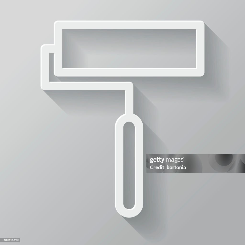 Paint Roller Paper Thin Line Interface Icon With Long Shadow