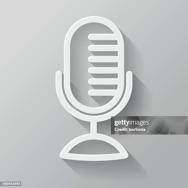 microphone paper thin line interface icon with long shadow - microphone 3d stock illustrations