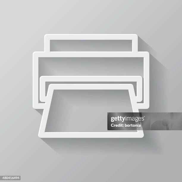 printer paper thin line interface icon with long shadow - printer icon side view stock illustrations