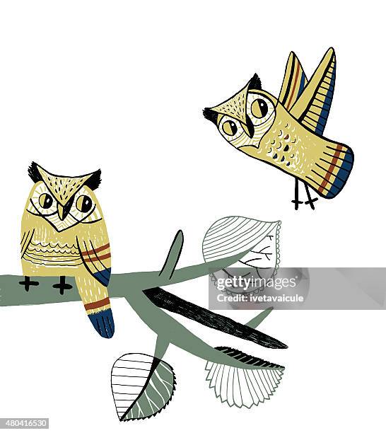 ilustrações, clipart, desenhos animados e ícones de corujão owls em aspen um galho de árvore - mocho orelhudo