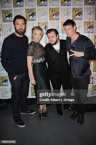 Actors Clive Standen, actress Natalie Dormer, actor John Bradley and actor Matt Smith attend the Screen Gems panel for "Patient Zero" and "Pride and...
