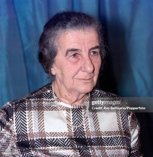 Golda Meir, Israel Prime Minister, at a press conference in London, circa 1971.