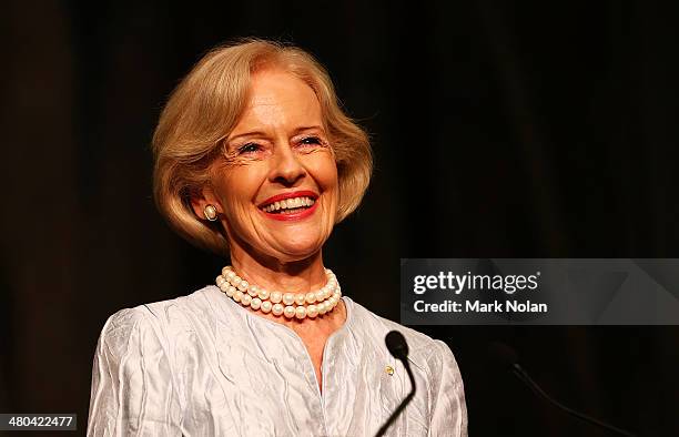The Australian Governor General Quentin Bryce makes a speech during her farewell reception at Parliament House on March 25, 2014 in Canberra,...