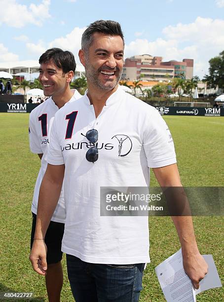 Paulo Ferreira and Vitor Baia look on during the Laureus All Stars Unity Cup ahead of the 2014 Laureus World Sports Awards at Royal Selangor Club on...