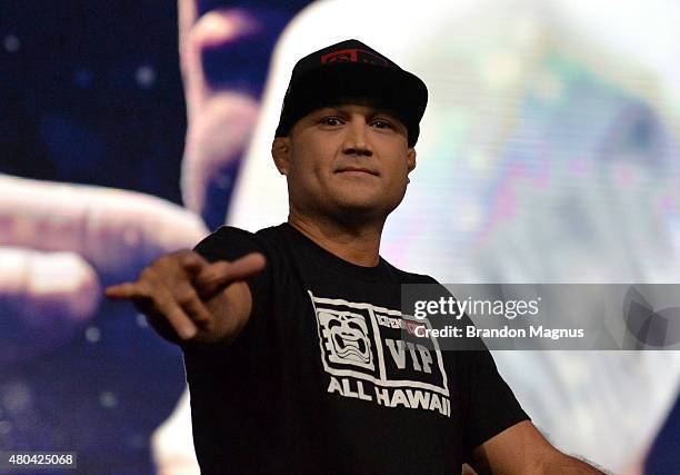 Penn receives his award as he is inducted into the UFC Hall of Fame at the UFC Fan Expo in the Sands Expo and Convention Center on July 11, 2015 in...