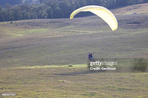 a paraglider comes in for a landing - kula stock-fotos und bilder