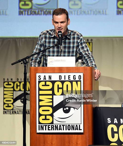 Moderator Dalton Ross speaks onstage at the Screen Gems panel for "Patient Zero" and "Pride and Prejudice and Zombies" during Comic-Con International...