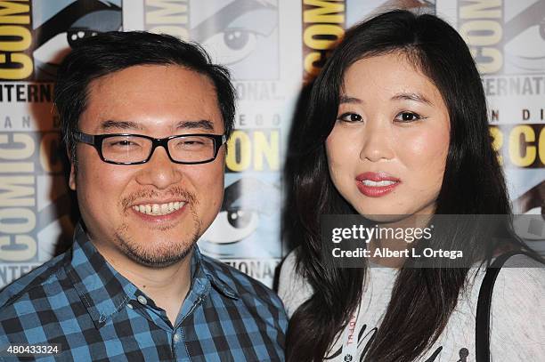 Screenwriter Mike Le and guest at the Screen Gems panel for "Patient Zero" and "Pride and Prejudice and Zombies" during Comic-Con International 2015...