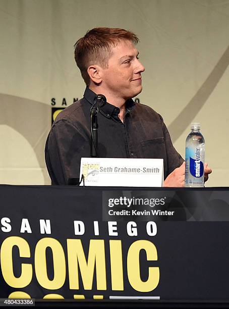 Writer Seth Grahame-Smith speaks onstage at the Screen Gems panel for "Patient Zero" and "Pride and Prejudice and Zombies" during Comic-Con...