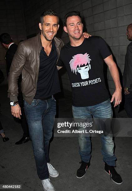 Actors Ryan Reynolds and Channing Tatum pose at the 20th Century FOX panel during Comic-Con International 2015 at the San Diego Convention Center on...