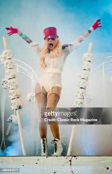 Frontwoman Maria Brink of American heavy metal group In This Moment performing live on the Pepsi Max Stage at Download Festival on June 14, 2013.