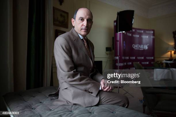 Akbar Al Baker, chief executive officer of Qatar Airways Ltd., poses for a photograph after a news conference in Edinburgh, U.K., on Tuesday, March...