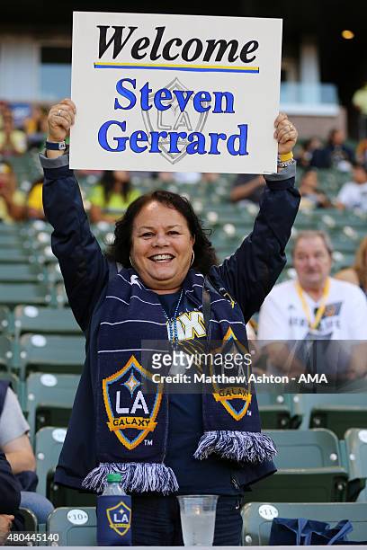 Fans of LA Galaxy welcome Steven Gerrard on his debut before the International Champions Cup match between Club America and LA Galaxy at StubHub...