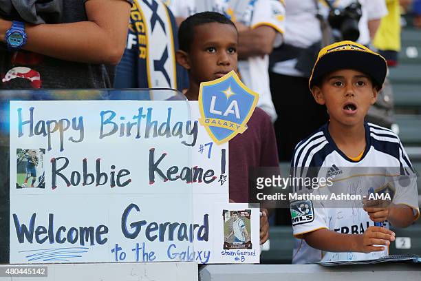 Fans of LA Galaxy welcome Steven Gerrard on his debut before the International Champions Cup match between Club America and LA Galaxy at StubHub...