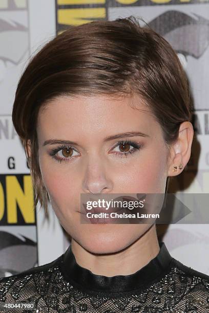 Actress Kate Mara arrives at the 'Fantastic Four' press room during Comic-Con International on July 11, 2015 in San Diego, California.