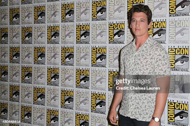 Actor Miles Teller attends the 'Fantastic Four' press room during Comic-Con International on July 11, 2015 in San Diego, California.