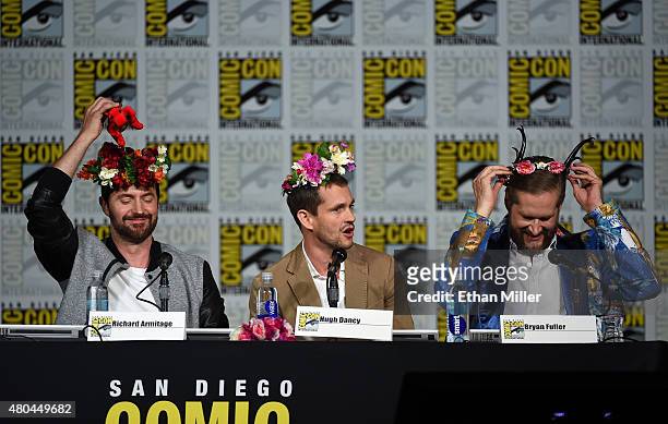 Actors Richard Armitage, Hugh Dancy and creator/executive producer Bryan Fuller speak onstage at the "Hannibal" Savor the Hunt panel during Comic-Con...