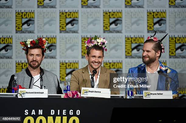 Actors Richard Armitage, Hugh Dancy and creator/executive producer Bryan Fuller speak onstage at the "Hannibal" Savor the Hunt panel during Comic-Con...