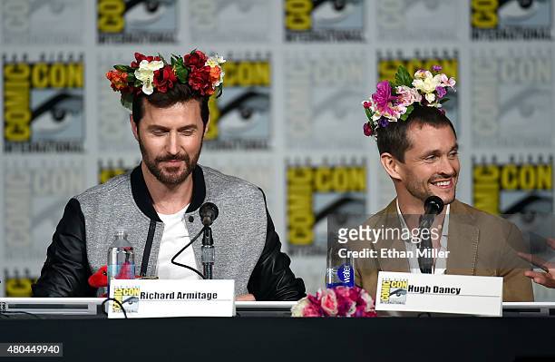 Actors Richard Armitage and Hugh Dancy speak onstage at the "Hannibal" Savor the Hunt panel during Comic-Con International 2015 at the San Diego...