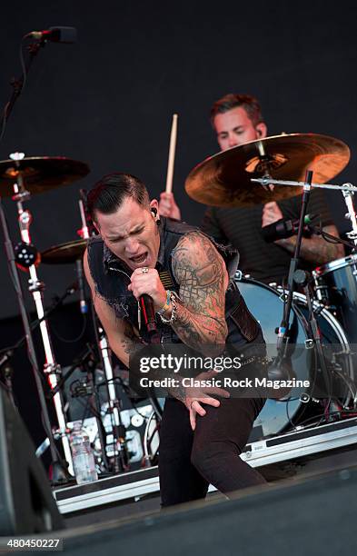Frontman A. Jay Popoff of American pop punk group Lit performing live on the Zippo Encore Stage at Download Festival on June 16, 2013.