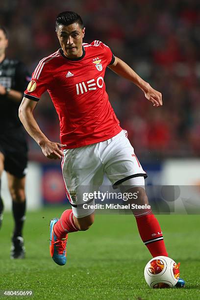 Oscar Cardozo of SL Benfica during the UEFA Europa League Round of 16 2nd leg match between SL Benfica and Tottenham Hotspur at Estadio da Luz on...