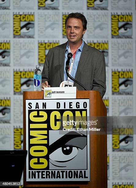 Moderator Jeff Jensen speaks onstage at the "Hannibal" Savor the Hunt panel during Comic-Con International 2015 at the San Diego Convention Center on...