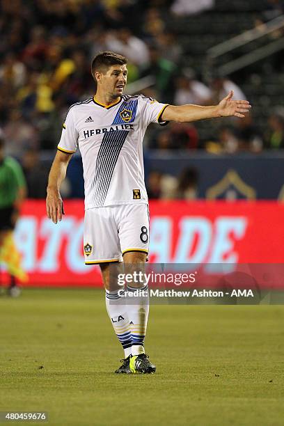 Steven Gerrard of LA Galaxy on his debut during the International Champions Cup match between Club America and LA Galaxy at StubHub Center on July...