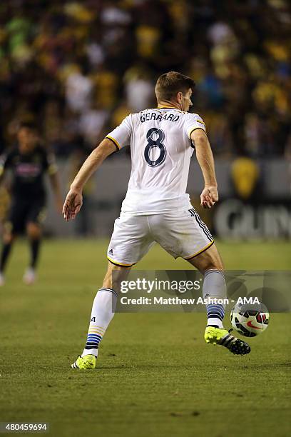 Steven Gerrard of LA Galaxy on his debut during the International Champions Cup match between Club America and LA Galaxy at StubHub Center on July...