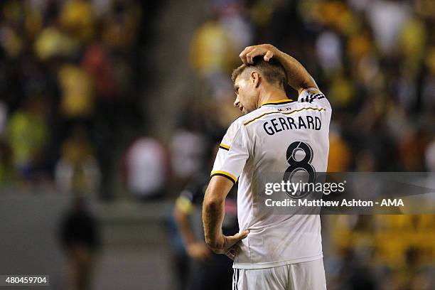 Steven Gerrard of LA Galaxy on his debut during the International Champions Cup match between Club America and LA Galaxy at StubHub Center on July...