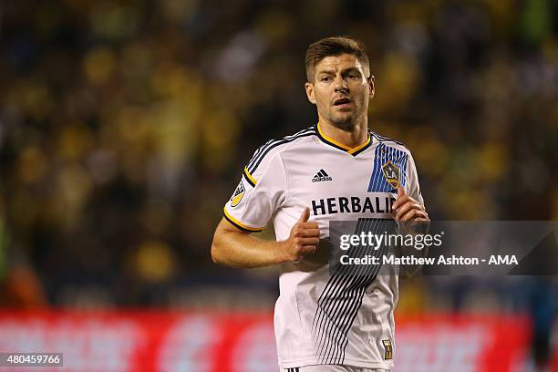 Steven Gerrard of LA Galaxy on his debut during the International Champions Cup match between Club America and LA Galaxy at StubHub Center on July...