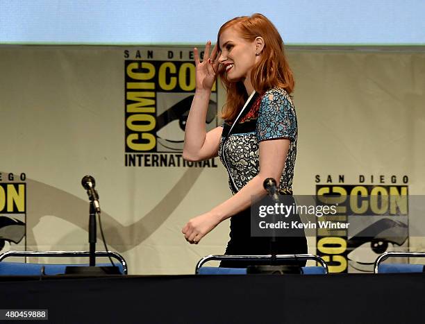 Actor Jessica Chastain onstage at the Legendary Pictures panel during Comic-Con International 2015 the at the San Diego Convention Center on July 11,...