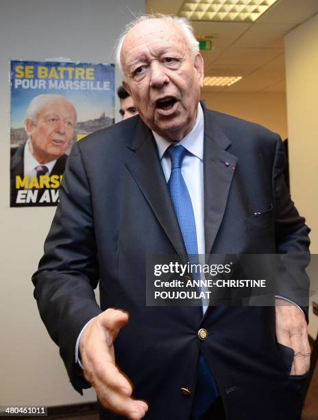 Marseille outgoing mayor Jean-Claude Gaudin leaves after a press conference where he announced the merger of his list with the one of Marseille's 2nd...