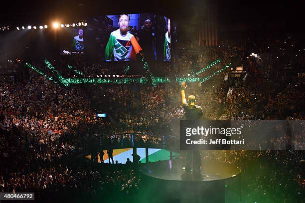 Singer Sinead O'Connor performs during the UFC 189 event inside MGM Grand Garden Arena on July 11, 2015 in Las Vegas, Nevada.
