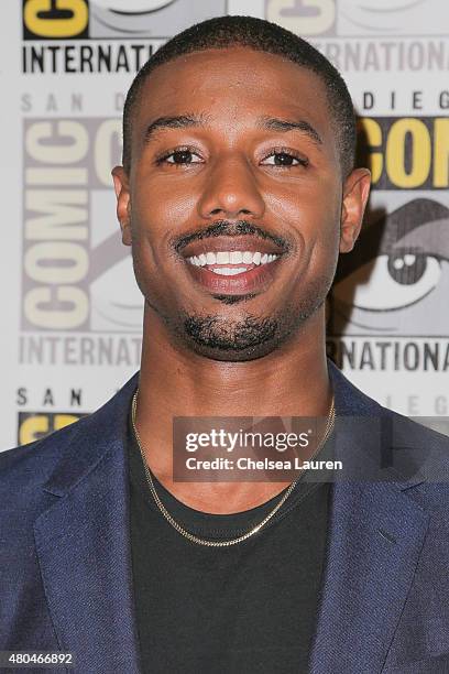 Actor Michael B. Jordan attends the 'Fantastic Four' press room during Comic-Con International on July 11, 2015 in San Diego, California.