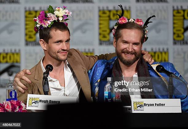 Actor Hugh Dancy and executive producer/creator Bryan Fuller speak onstage at the "Hannibal" Savor the Hunt panel during Comic-Con International 2015...