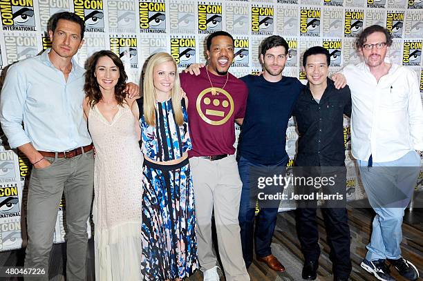 Actors Sasha Roiz, Bree Turner, Claire Coffee, Russell Hornsby, David Giuntoli, Reggie Lee and Silas Weir attend the "Grimm" press room during...