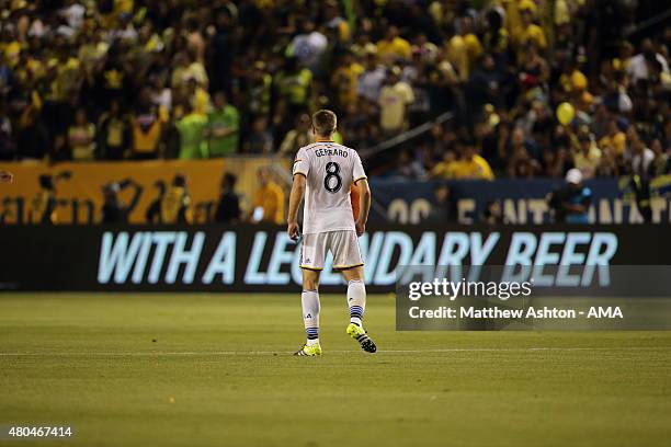 Steven Gerrard of LA Galaxy on his debut during the International Champions Cup match between Club America and LA Galaxy at StubHub Center on July...