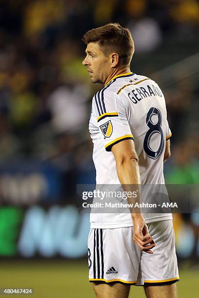 Steven Gerrard of LA Galaxy on his debut during the International Champions Cup match between Club America and LA Galaxy at StubHub Center on July...