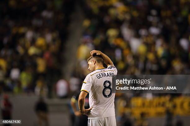Steven Gerrard of LA Galaxy on his debut during the International Champions Cup match between Club America and LA Galaxy at StubHub Center on July...