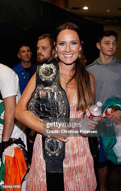 Dee Devlin backstage during the UFC 189 event inside MGM Grand Garden Arena on July 11, 2015 in Las Vegas, Nevada.