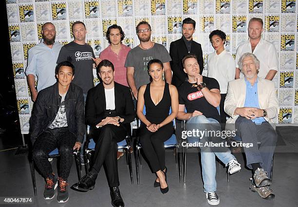 Actor Travis Fimmel, producer Thomas Tull, actor Ben Schnetzer, director Duncan Jones, actors Dominic Cooper, Ruth Negga, and Ben Foster; actors...