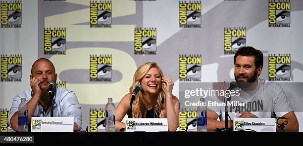 Actor Travis Fimmel, actress Katheryn Winnick and actor Clive Standen attend a panel for the History series "Vikings" during Comic-Con International...