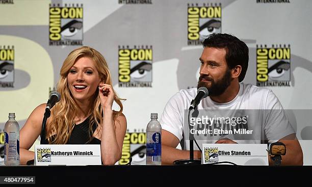 Actress Katheryn Winnick and actor Clive Standen attend a panel for the History series "Vikings" during Comic-Con International 2015 at the San Diego...